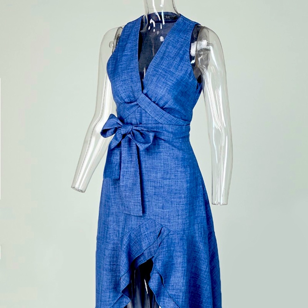 Chicme stylishSleeveless knotted ruffle slit dress